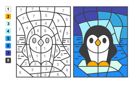 Color by numbers Animals. Puzzle game for children education, drawing and learning mathematicsのイラスト素材