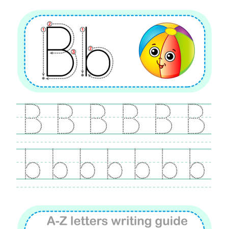 Letter Writing Guide. Worksheet Tracing letters B. Uppercase and lowercase English alphabetのイラスト素材