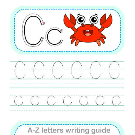 Letter Writing Guide. Worksheet Tracing letters C. Uppercase and lowercase English alphabetのイラスト素材