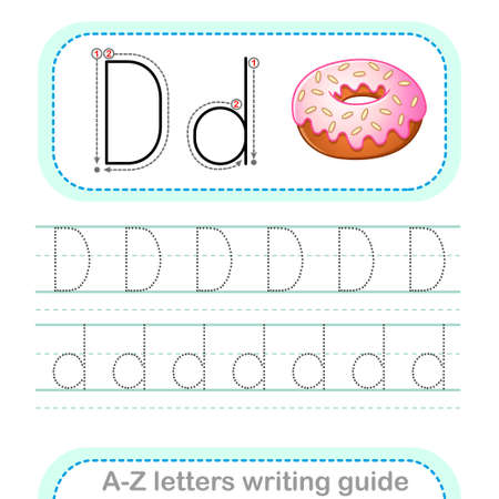 Letter Writing Guide. Worksheet Tracing letters D. Uppercase and lowercase English alphabetのイラスト素材