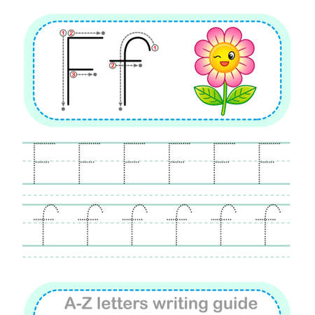 Letter Writing Guide. Worksheet Tracing letters F. Uppercase and lowercase English alphabetのイラスト素材