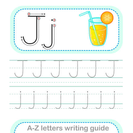 Letter Writing Guide. Worksheet Tracing letters J. Uppercase and lowercase English alphabetのイラスト素材