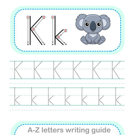 Letter Writing Guide. Worksheet Tracing letters K. Uppercase and lowercase English alphabetのイラスト素材