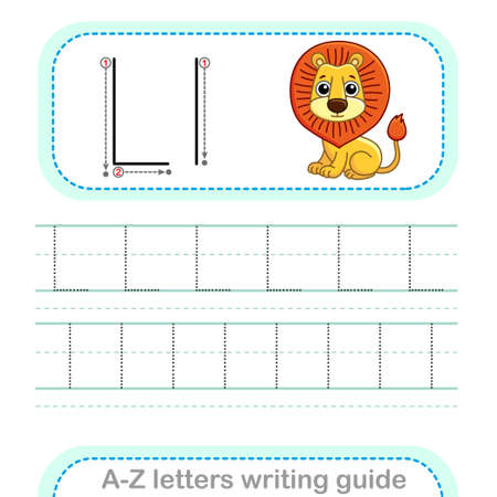 Letter Writing Guide. Worksheet Tracing letters L. Uppercase and lowercase English alphabetのイラスト素材