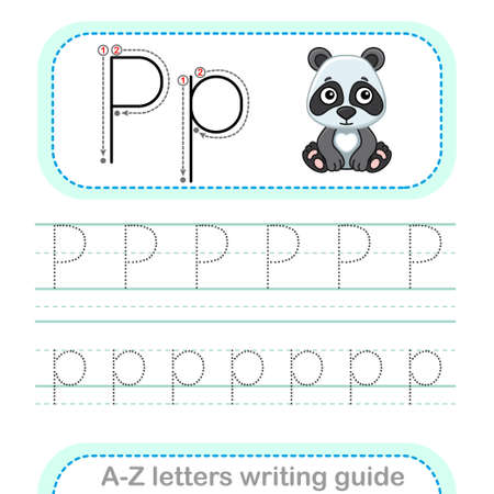 Letter Writing Guide. Worksheet Tracing letters P. Uppercase and lowercase English alphabetのイラスト素材
