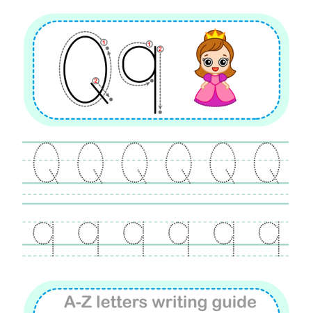Letter Writing Guide. Worksheet Tracing letters Q. Uppercase and lowercase English alphabetのイラスト素材