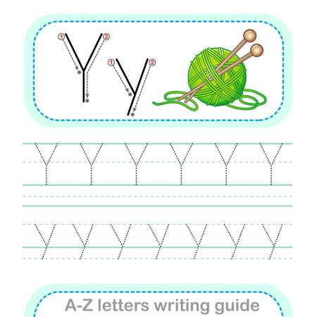Letter Writing Guide. Worksheet Tracing letters Y. Uppercase and lowercase English alphabetのイラスト素材