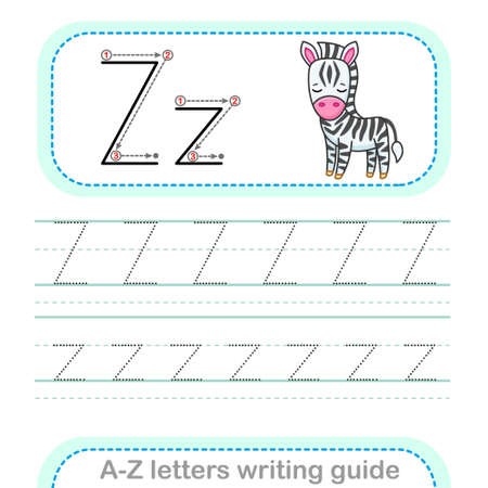 Letter Writing Guide. Worksheet Tracing letters Z. Uppercase and lowercase English alphabetのイラスト素材