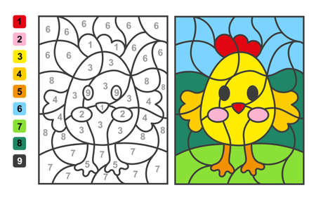 Color by numbers Easter egg hunt. Puzzle game for children education and activitiesのイラスト素材