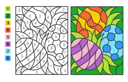 Color by numbers Easter egg hunt. Puzzle game for children education and activitiesのイラスト素材