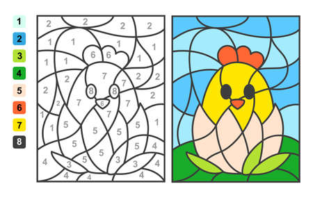 Color by numbers Easter egg hunt. Puzzle game for children education and activitiesのイラスト素材