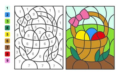 Color by numbers Easter egg hunt. Puzzle game for children education and activitiesのイラスト素材