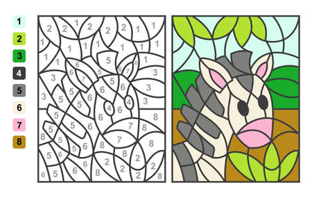Color by numbers zebra Animal. Puzzle game for children education, drawing and learning mathematicsのイラスト素材