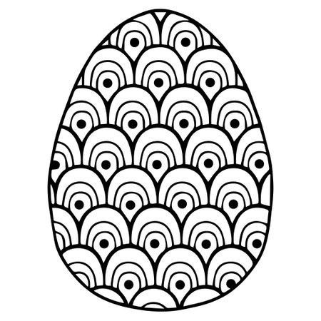 Vector easter egg coloring book page for adult coloring. Black geometric pattern on white backgroundのイラスト素材
