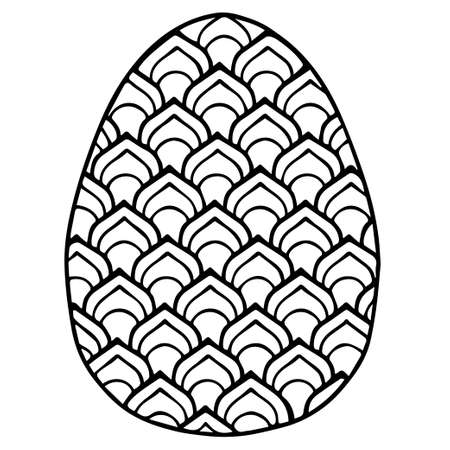 Vector easter egg coloring book page for adult coloring. Black geometric pattern on white backgroundのイラスト素材