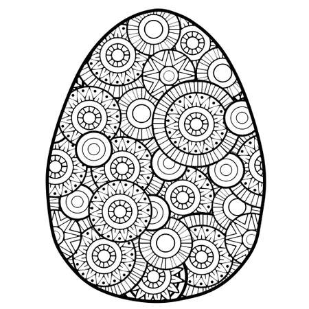Vector easter egg coloring book page for adult coloring. Black geometric pattern on white backgroundのイラスト素材