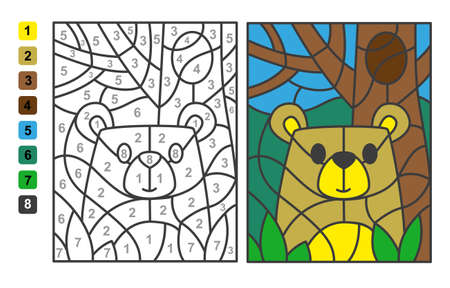 Simple vector coloring wild animal bear, color by numbers. Puzzle game for children educationのイラスト素材