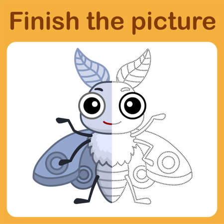 Connect the dot and complete the picture. Simple coloring funny insect moth. Drawing game for children.のイラスト素材