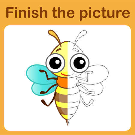 Connect the dot and complete the picture. Simple coloring funny insect bee. Drawing game for children.のイラスト素材