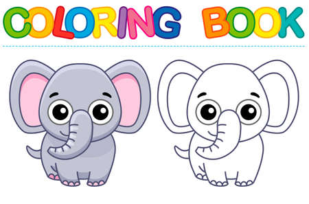 Zoo animal for children coloring book. Funny elephant in a cartoon style. Trace the dots and color the pictureのイラスト素材