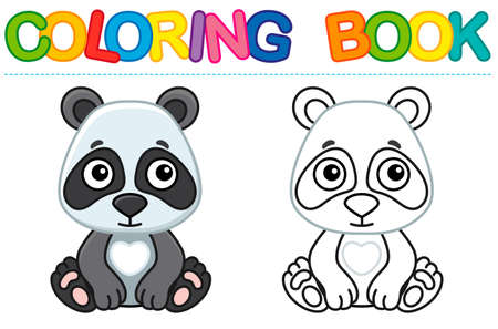 Zoo animal for children coloring book. Funny panda in a cartoon style. Trace the dots and color the pictureのイラスト素材
