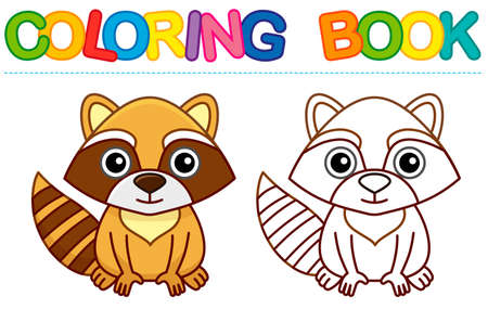 Zoo animal for children coloring book. Funny raccoon in a cartoon style. Trace the dots and color the pictureのイラスト素材