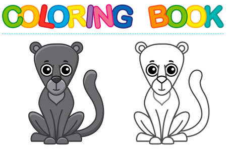 Zoo animal for children coloring book. Funny puma in a cartoon style. Trace the dots and color the pictureのイラスト素材