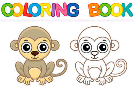 Zoo animal for children coloring book. Funny monkey in a cartoon style. Trace the dots and color the pictureのイラスト素材