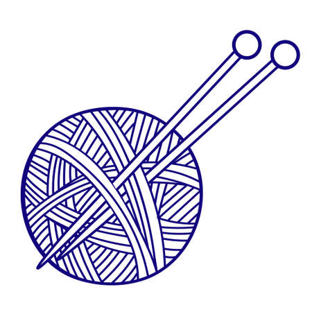 Vector flat illustration for children coloring in a doodle style. Ball of yarn for knitting and knitting needlesのイラスト素材