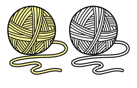 Vector flat illustration for children coloring in a doodle style. Ball of yarn for knittingのイラスト素材