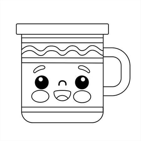 Coloring for kids. Kawaii pink cups. Black and white contourのイラスト素材
