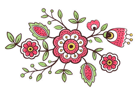 Vector pattern design in the styles of Ukrainian folk traditional embroidery. Hand draw flowers elements and foliageのイラスト素材