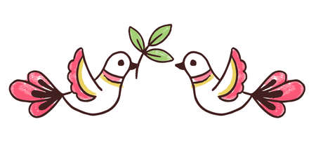 Vector pattern design in the styles of Ukrainian folk traditional embroidery. Hand draw foliage and birdsのイラスト素材