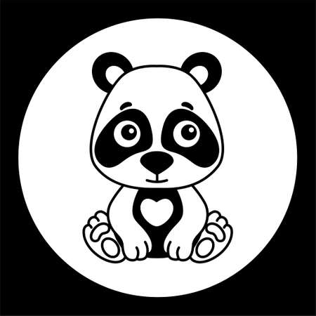 Black and white template funny panda. Silhouette illustration for newborn and nursery designのイラスト素材