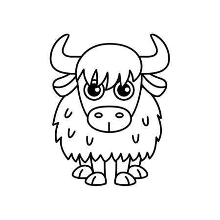Coloring page funny smiling yak. Vector coloring book for childrens activityのイラスト素材