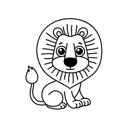 Zoo animal for children coloring book. Funny lion in a cartoon styleのイラスト素材
