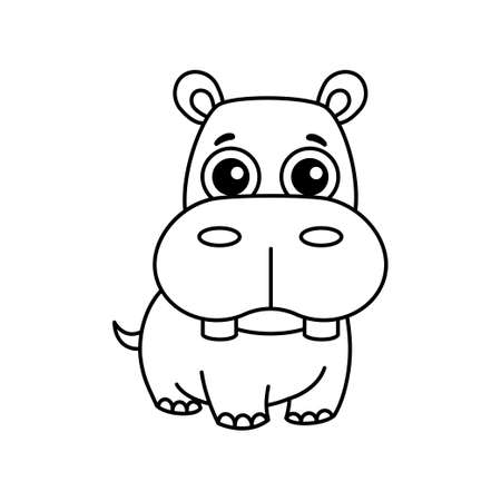 Zoo animal for children coloring book. Funny hippo in a cartoon styleのイラスト素材