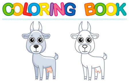 Coloring farm animal for children coloring book. Funny nanny goat in a cartoon styleのイラスト素材