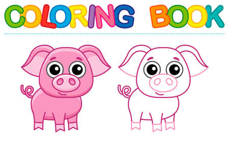 Farm animal for children coloring book. Vector illustration of funny pig in a cartoon styleのイラスト素材