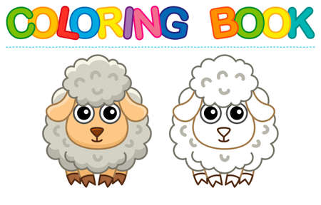 Farm animal for children coloring book. Vector illustration of funny sheep in a cartoon styleのイラスト素材