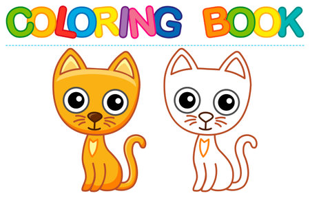 Farm animal for children coloring book. Vector illustration of funny cat in a cartoon styleのイラスト素材