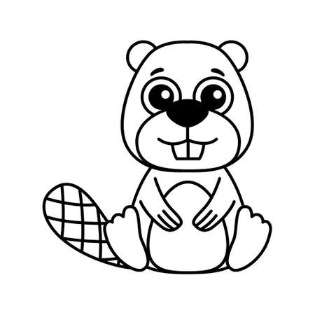 Funny forest animal. Coloring beaver in a cartoon styleのイラスト素材