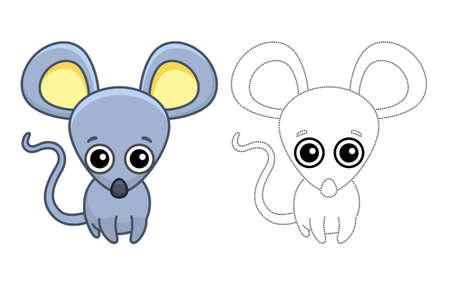 Coloring farm animal for children coloring book. Funny mouse in a cartoon style. Trace the dots and color the pictureのイラスト素材