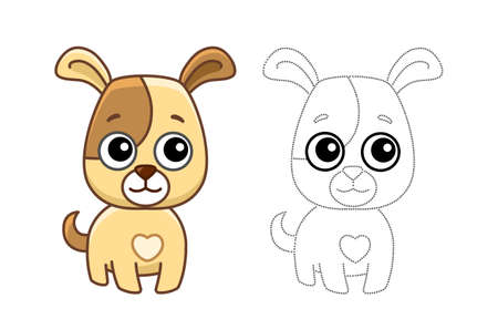 Coloring animal for children coloring book. Funny dog in a cartoon style. Trace the dots and color the pictureのイラスト素材