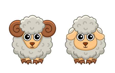 Coloring farm animal for children coloring book. Funny ram, sheep in a cartoon styleのイラスト素材