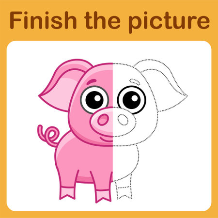Connect the dot and complete the picture of pig. Simple coloring for kids. drawing gameのイラスト素材