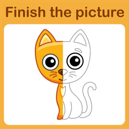 Connect the dot and complete the picture of cat. Simple coloring for kids. drawing gameのイラスト素材
