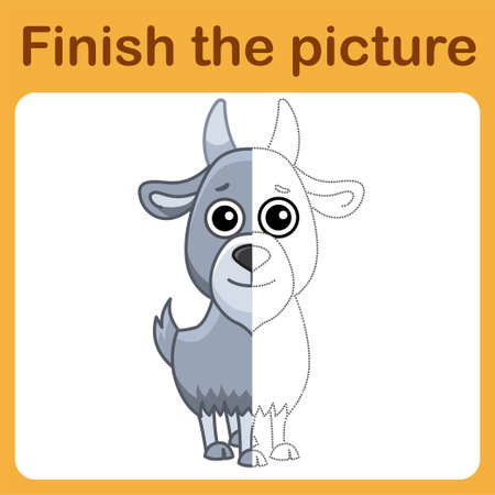 Connect the dot and complete the picture of goat. Simple coloring for kids. drawing gameのイラスト素材