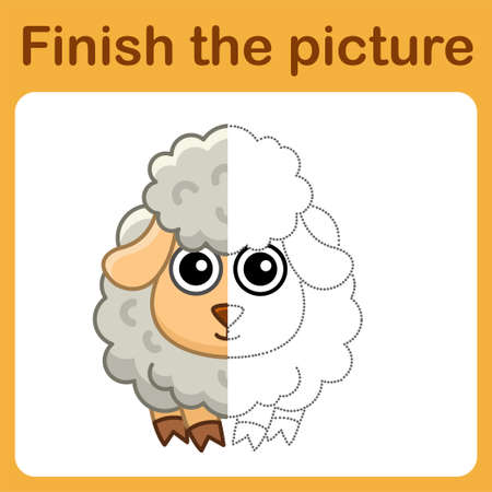 Connect the dot and complete the picture of sheep. Simple coloring for kids. drawing gameのイラスト素材