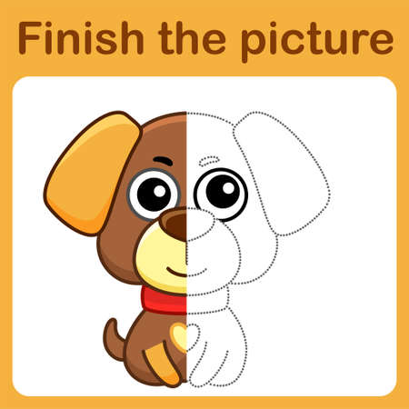 Connect the dot and complete the picture of dog. Simple coloring for kids. drawing gameのイラスト素材